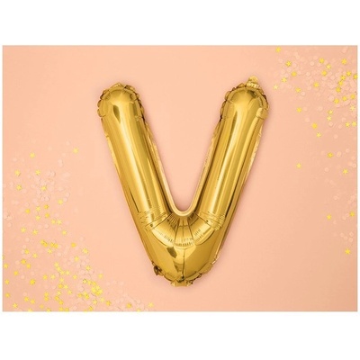PartyDeco Fóliový balónek písmeno V zlatý 35 cm