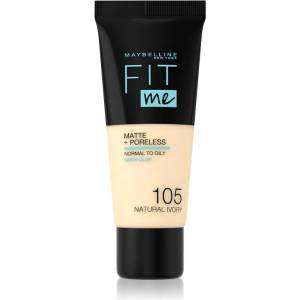 Maybelline new york Fit Me! Matte+Poreless матиращ фон дьо тен за нормална към мазна кожа цвят 105 Natural Ivory 30ml
