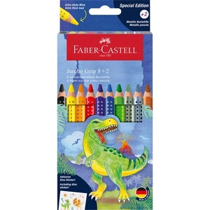 Faber-Castell Grip Jumbo Динозавър 8+2 триъгълни цветни моливи FC110922 (FC110922)