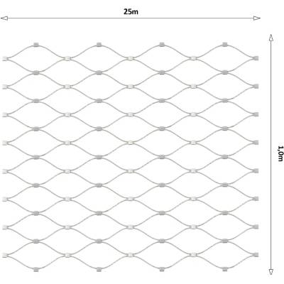 Lanová sieť, 1 x 25 m, oko 50 x 50 mm, ø 2 mm, AISI 316