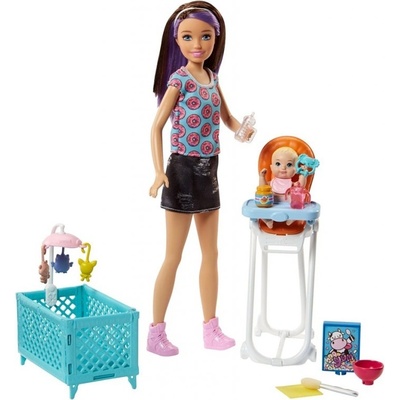 Barbie Chůva herní set s postýlkou běloška