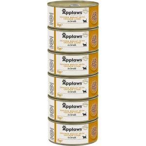 Applaws Консерва за котки с пилешки гърди и черен дроб в бульон 6 x 70 г