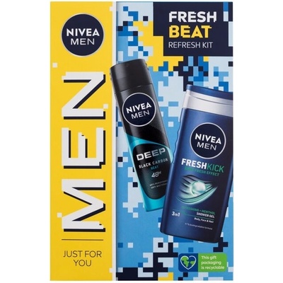Nivea Men Fresh Beat sada sprchový gel Men Fresh Kick 250 ml + antiperspirant Men Deep Beat 150 ml pro muže