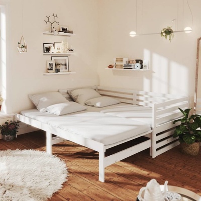 Petrashop 3083670 Výsuvná denní postel bílá / masivní borové dřevo