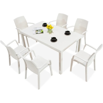 BICA Комплект техноратанови мебели Houston / Indiana за 6 души бели Bica (BC9094BL-6x9093BL)