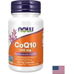 NOW Коензим Q10 100 mg + глог 400 mg, CoQ10 with hawthorn berry, 30 капсули (03210 (NOW-3500))