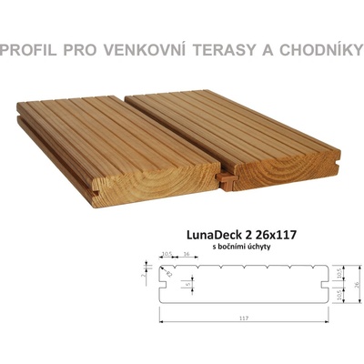 Terasové profily LunaDeck2 26x117 mm - s bočními úchyty Objednat délku: 4200mm