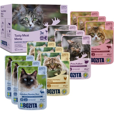 Bozita kousky v omáčce 12 kapsiček 12 x míchané balení maso 4 druhy 85 g