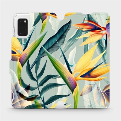 Pouzdro Mobiwear parádní flip Samsung Galaxy A41 - MC02S Žluté velké květy a zelené listy
