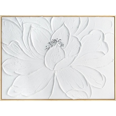 Ručne maľovaný obraz na plátne s rámom 1 - biely kvet so zirkónmi 60 x 90 cm
