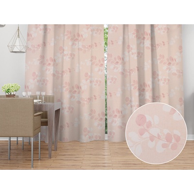 Biante Bavlněný závěs Sandra SA-682 Eukalyptové listy na pastelově růžovém 140x150 cm