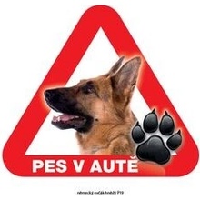 Grel nálepka na sklo pozor pes v autě německý ovčák z profilu