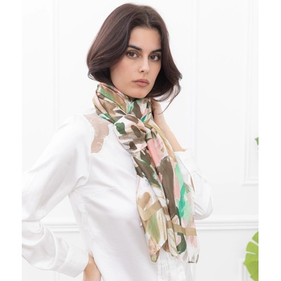 Classic Scarf béžová šála kolem krku s rozpitými květy i pléd přes ramena