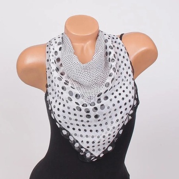 Image 1 of Бяло копринено фишу с черни точки