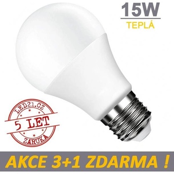 LED21 LED žárovka E27 15W SMD2835 1500 lm CCD Teplá bílá, 3+1
