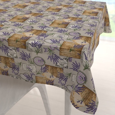 Biante Dekorační čtvercový ubrus PML-099 Levandule s motýlky a srdíčky na béžovém 80x80cm