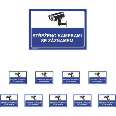 Walteco Strážené kamerami so záznamom (modrá), 210x148mm, formát A5, samolepka Množstvo: 10 ks , 20064BP2