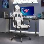 vidaXL Гейминг стол с опора за крака, бяло и черно, изкуствена кожа (3143888)