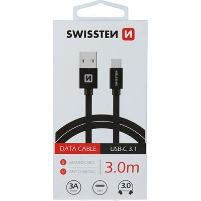 Swissten 71527900 USB / USB-C, 3m, černý
