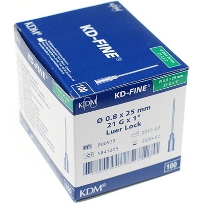 KD-FINE Injekční jehla 21 G 0,80 x 25 mm zelená 100 ks