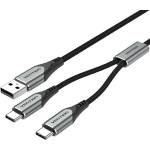 Vention USB-A/M - 2USB-C/M, 1m, (3A, 60W), кабел