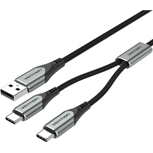 Vention USB-A/M - 2USB-C/M, 1m, (3A, 60W), кабел