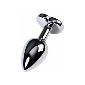 Metal by TOYFA Silver anal plug with purple gem heart-shaped