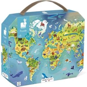 Janod Пъзел в куфарче Карта на света 100 бр (J02607)