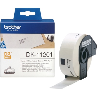Brother Лента за етикетен принтер Brother тип DK, черно върху бяло, 29mm x 90mm, 400 бр, PN: DK-11201 (DK-11201)