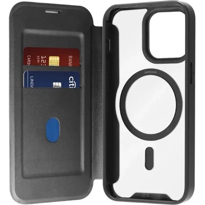 PURO Кожен калъф Puro Book Mag MagSafe с капак и слот за карта за iPhone 16 Pro - черен (PUIPC16P61BKMAGBLK)