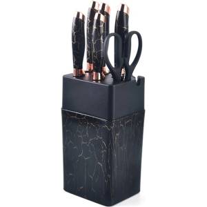 IRIS KT-015-BK черен комплект кухненски ножове 7 бр. с мраморен държач (KT-015-BK)