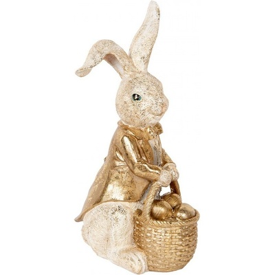 Dekorácia králik s košíčkom zlatých vajíčok - 28*22*51 cm - Clayre & Eef