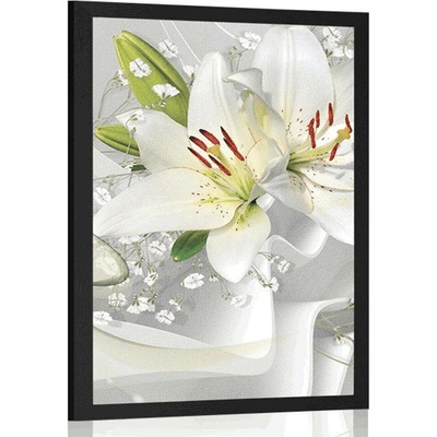 Plakát bílá lilie na zajímavém pozadí - 20x30 silver