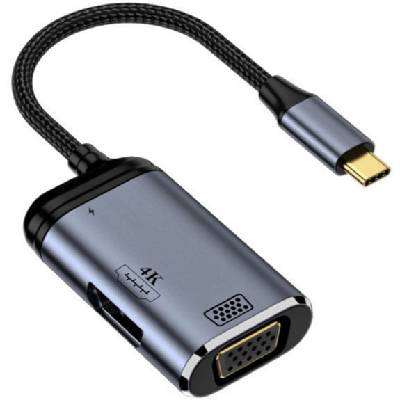 3в1 видео и зареждащ адаптер - hdmi / vga / usb-c към usb-c - тъмно сив (86991)