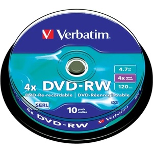 Verbatim DVD-RW, презаписваем, 4.7 GB, 4x, 10 броя в шпиндел (043552)