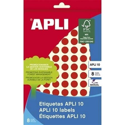 Etikety, okrúhle, priemer 10 mm, ručne popisovateľné, farebné, APLI, červené, 1008 etikiet bal
