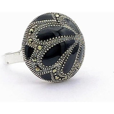 Zlato minerály Stříbrný prsten onyx a markazit ST05723sd55