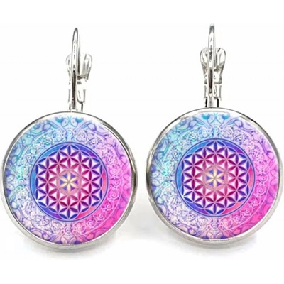 Blingstar náušnice Květ života blue pink mandala visací 2511