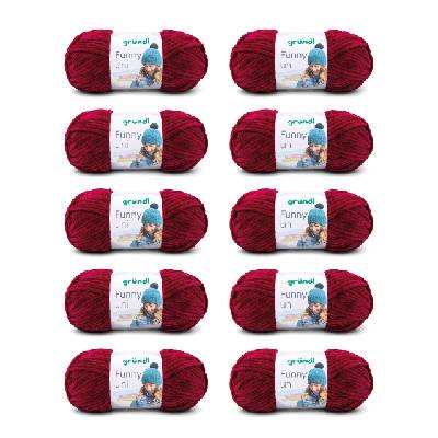 Wolle Funny uni - soft chenille wool for crocheting - cuddly and skin-friendly - 100% polyester - 10 balls 100 g / 120 m - needle size 5-6, Bordeaux - 3442-23