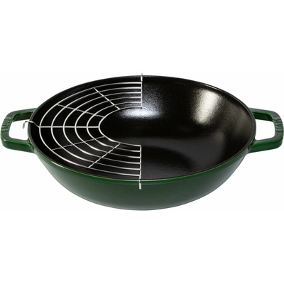 Staub Wok 30 cm mit Deckel Gusseisen Basilikum-grün