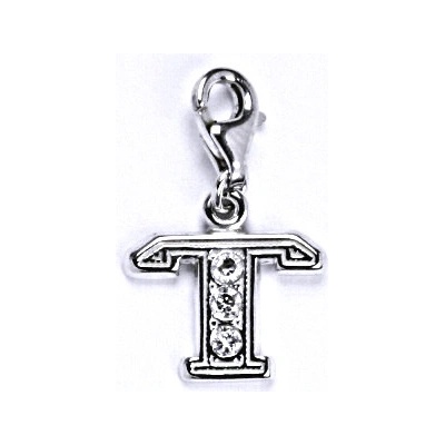 Čištín Stříbrný přívěšek na karabinku se zirkony písmenko T, P 1106