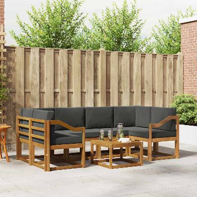 vidaXL Комплект дивани за открито 7 pcs Натурален и Антрацит (3366095)