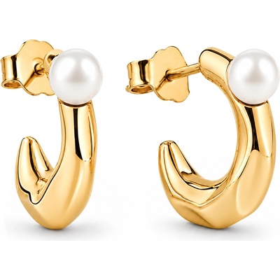 Pandora Pozlátené kruhové náušnice s pravou perlou Essence Shine 263261C01