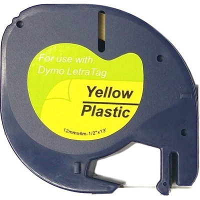 Páska - DYMO - typ 59423, S0721570 - 12 mm žlutá - černý tisk (Plastic pro LetraTag) - kompatibilní