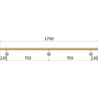Madlo dřevěné (1750mm), materiál: buk, broušený povrch s nátěrem BORI (bezbarvý), set: 3ks úchyt, madlo s ukončením