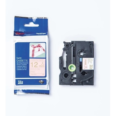 páska BROTHER TZeRE34 zlaté písmo, ružová stužková páska Tape (12mm) (TZERE34)