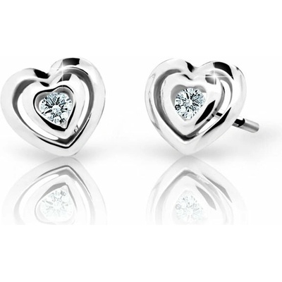 Danfil detské náušnice srdiečka C2177 z bieleho zlata s kamienkom white