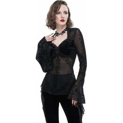 Devil fashion tričko gotický and punk V neck flocked floral classic beauty sexy Gothic w Čierna