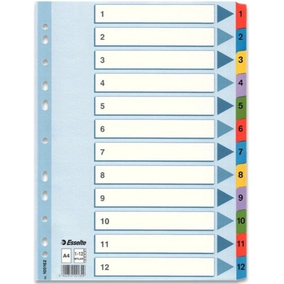 ESSELTE Zesílené rejstříky Mylar, mix barev, karton, A4, 1-12, ESSELTE 400280