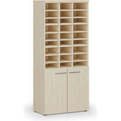 PRIMO Třídící regál s dveřmi WOOD, 800 x 420 x 1781 mm, 27 přihrádek, bříza
